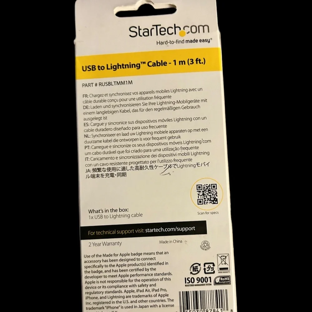 NEW StarTech 3.3FT USB Type-A Male to Lightning Apple MFI Certified Cable